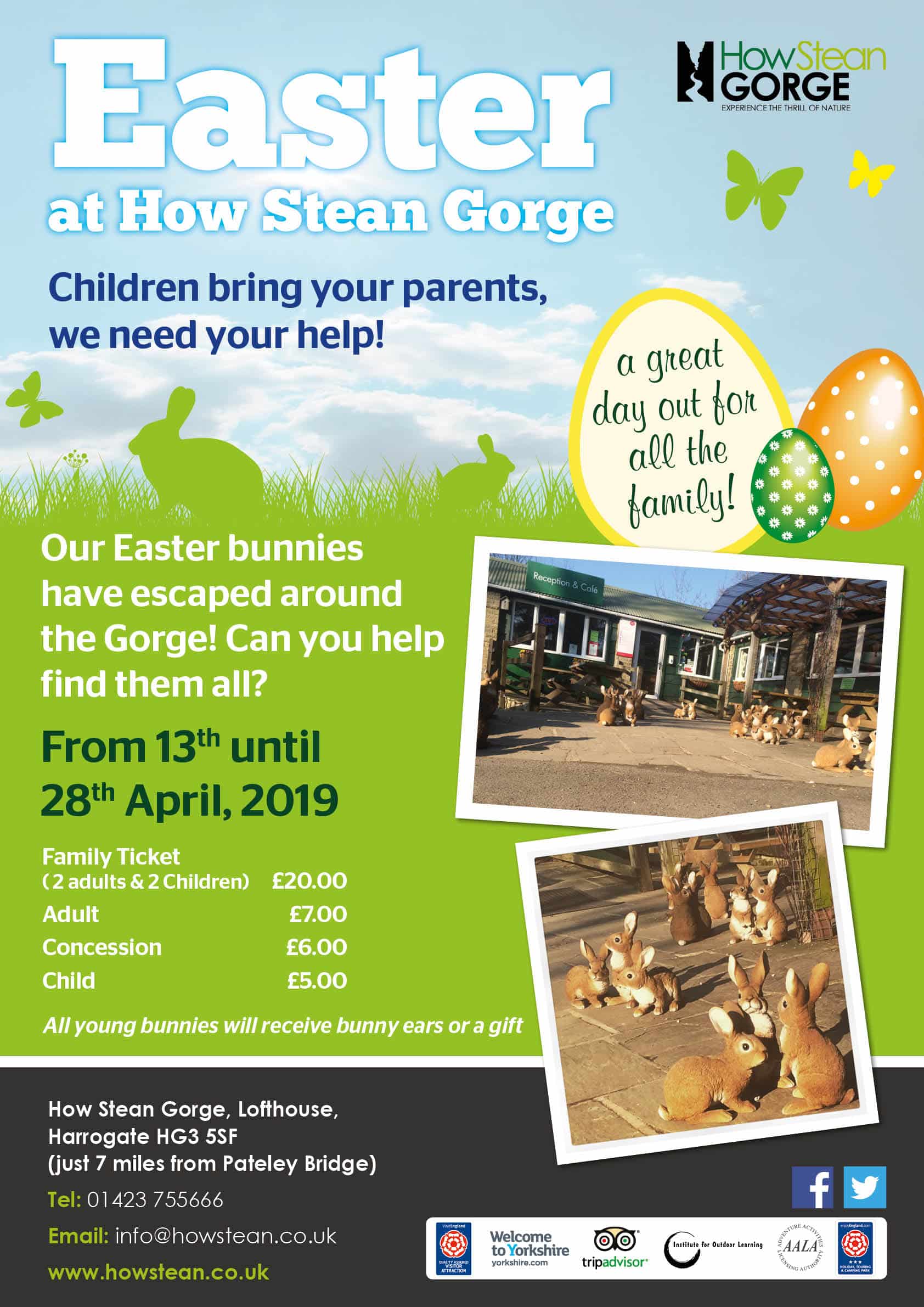 Upcoming Events 2019 8 A poster for the upcoming Easter rabbit hunt event at How Stean Gorge.