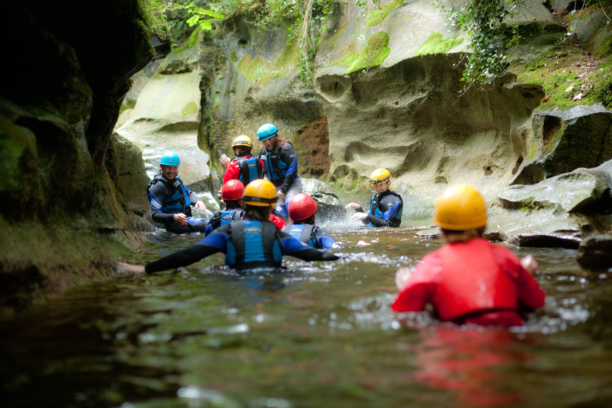 place to be for stag and hen outdoor adventure weekend parties at How Stean Gorge Yorkshire Dales People gorge walking at HOw Stean Gorge, Yorkshire Dales